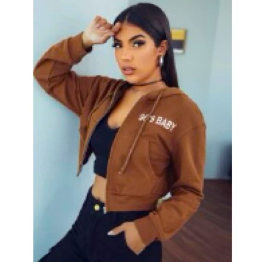 Zip Up Letter Graphic Pouch Pocket Hoodie (90’s Baby)